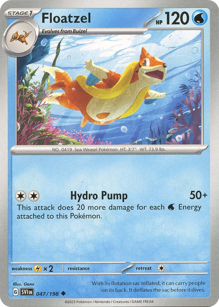 Floatzel [SVI - 047/198] Condition: Near Mint Collectible Trading Cards SV01: Scarlet & Violet Base Set Also available: Language: English Printing: Reverse Holofoil