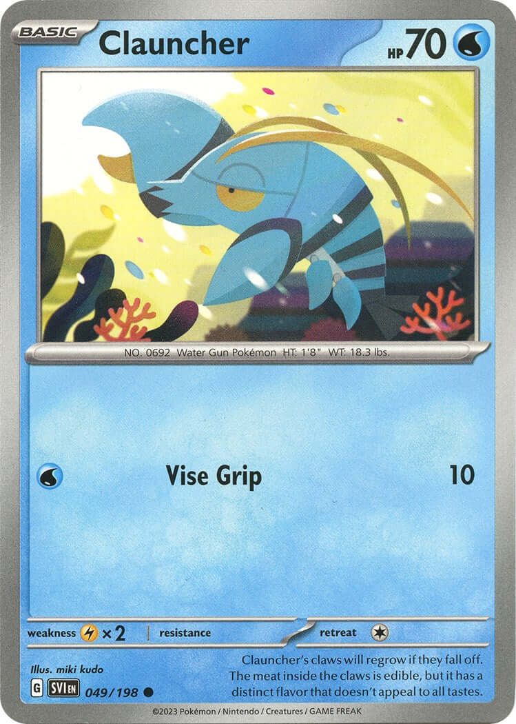 Clauncher - 049/198 [SVI - 049/198] Condition: Near Mint Collectible Trading Cards SV01: Scarlet & Violet Base Set Also available: Language: English Printing: Reverse Holofoil