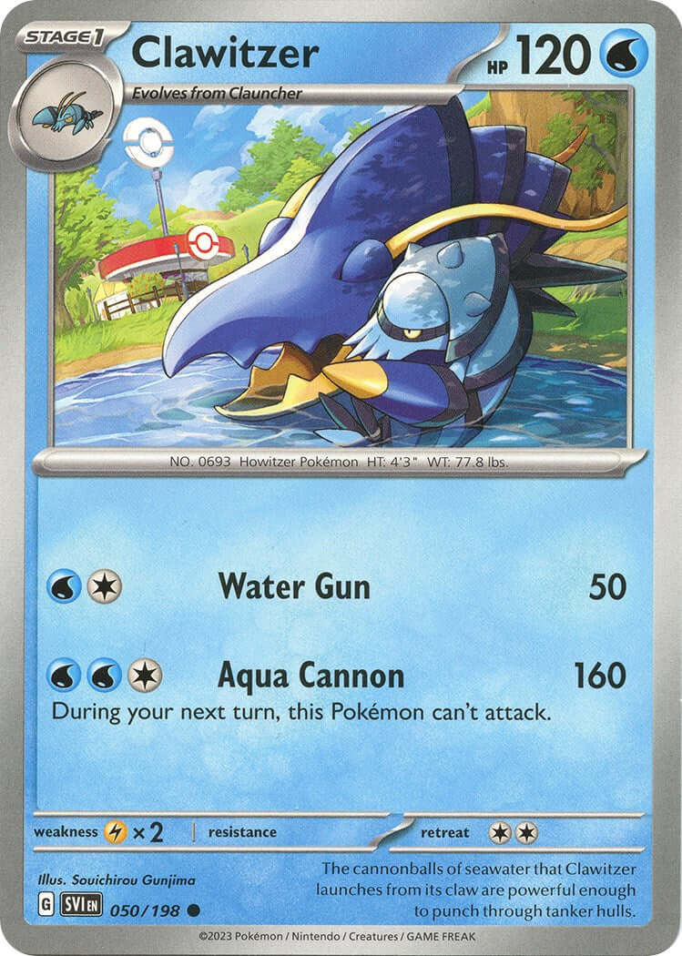 Clawitzer [SVI - 050/198] Condition: Near Mint Collectible Trading Cards SV01: Scarlet & Violet Base Set Also available: Language: English Printing: Reverse Holofoil