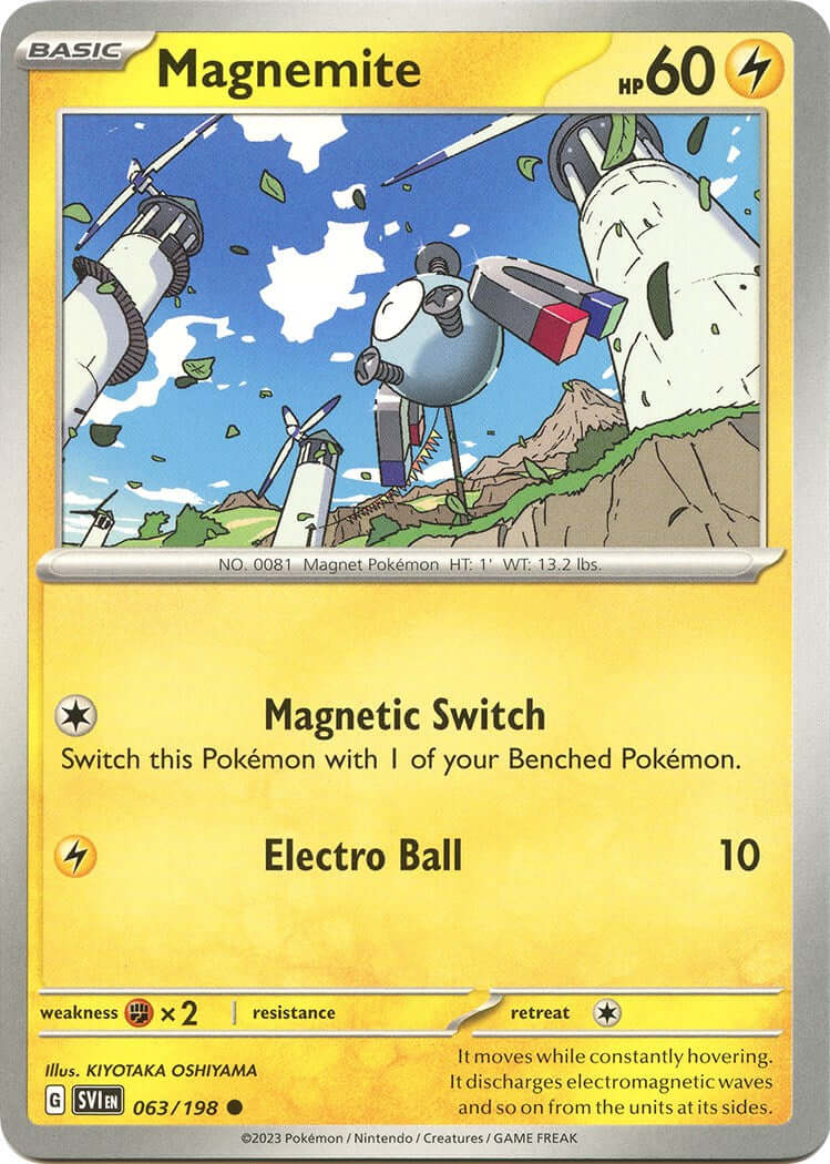 Magnemite [SVI - 063/198] Condition: Near Mint Collectible Trading Cards SV01: Scarlet & Violet Base Set Also available: Language: English Printing: Reverse Holofoil
