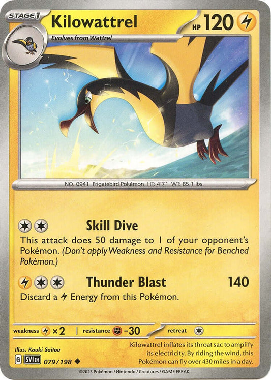 Kilowattrel [SVI - 079/198] Condition: Near Mint Collectible Trading Cards SV01: Scarlet & Violet Base Set Also available: Language: English Printing: Reverse Holofoil
