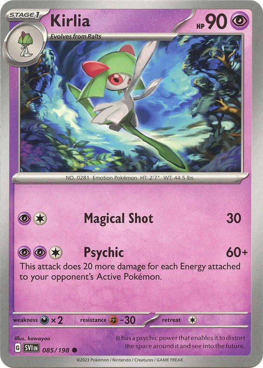 Kirlia - 085/198 [SVI - 085/198] Condition: Near Mint Collectible Trading Cards SV01: Scarlet & Violet Base Set Also available: Language: English Printing: Reverse Holofoil