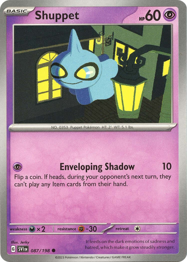 Shuppet [SVI - 087/198] Condition: Near Mint Collectible Trading Cards SV01: Scarlet & Violet Base Set Also available: Language: English Printing: Reverse Holofoil