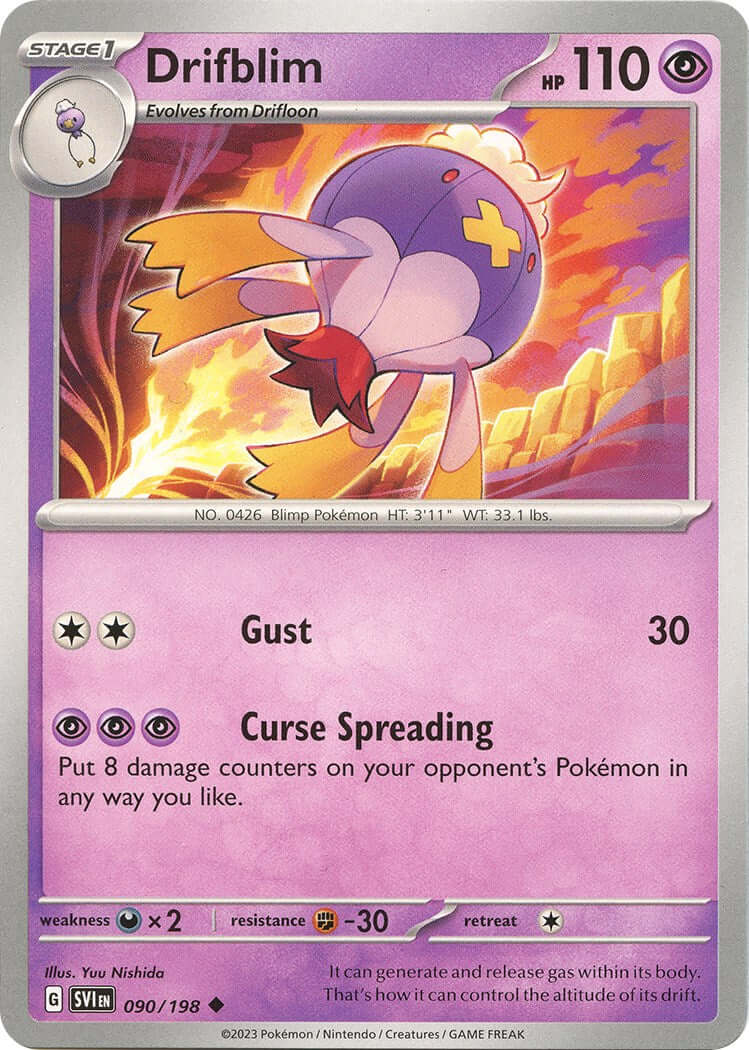 Drifblim [SVI - 090/198] Condition: Near Mint Collectible Trading Cards SV01: Scarlet & Violet Base Set Also available: Language: English Printing: Reverse Holofoil