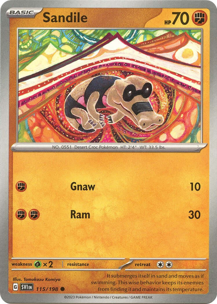 Sandile - 115/198 [SVI - 115/198] Condition: Near Mint Collectible Trading Cards SV01: Scarlet & Violet Base Set Also available: Language: English Printing: Reverse Holofoil