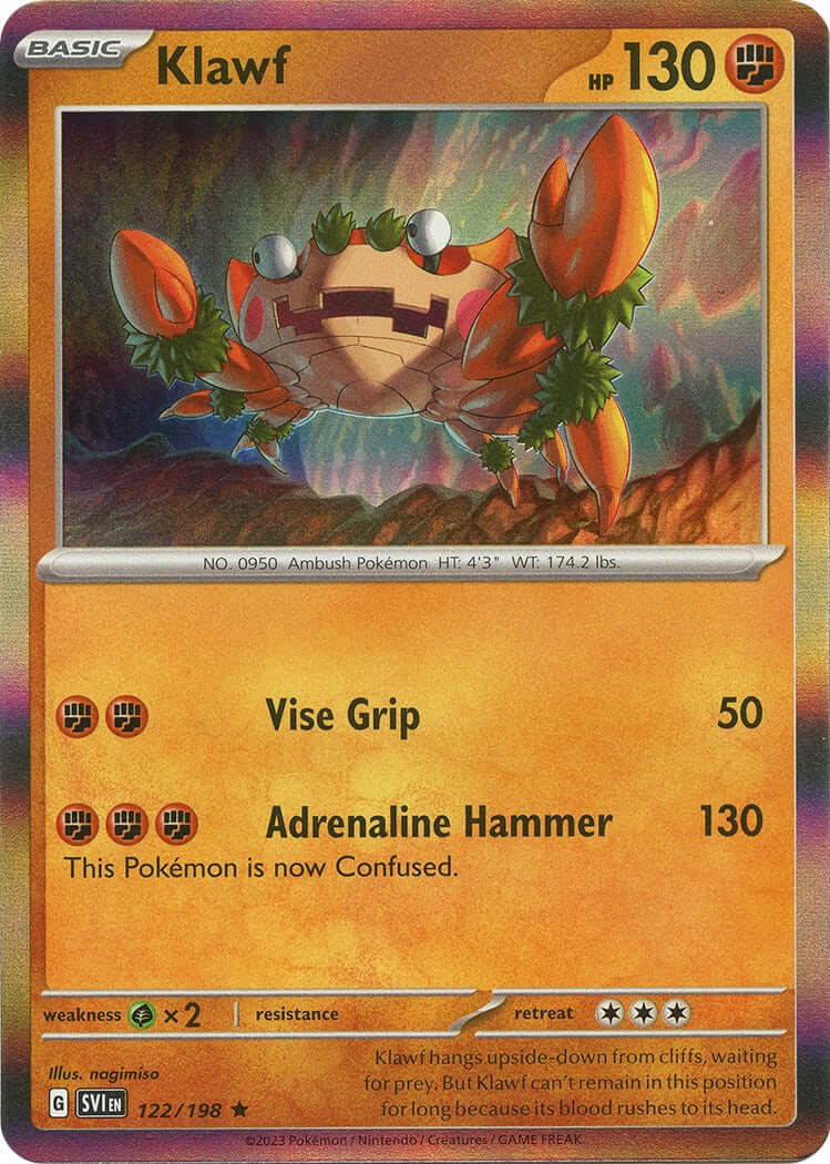Klawf - 122/198 [SVI - 122/198] Condition: Near Mint Collectible Trading Cards SV01: Scarlet & Violet Base Set Also available: Language: English Printing: Reverse Holofoil