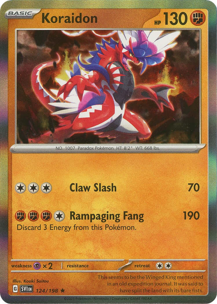 Koraidon [SVI - 124/198] Condition: Near Mint Collectible Trading Cards SV01: Scarlet & Violet Base Set Also available: Language: English Printing: Reverse Holofoil