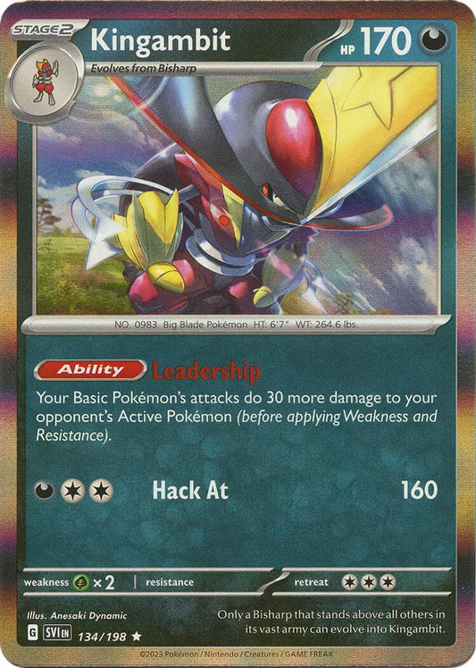 Kingambit - 134/198 [SVI - 134/198] Condition: Near Mint Collectible Trading Cards SV01: Scarlet & Violet Base Set Also available: Language: English Printing: Reverse Holofoil