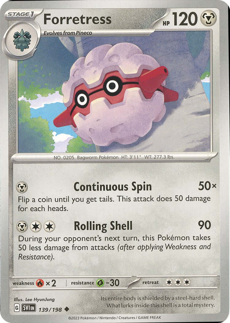 Forretress [SVI - 139/198] Condition: Near Mint Collectible Trading Cards SV01: Scarlet & Violet Base Set Also available: Language: English Printing: Reverse Holofoil