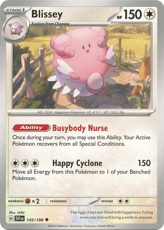 Blissey [SVI - 145/198] Condition: Near Mint Collectible Trading Cards SV01: Scarlet & Violet Base Set Also available: Language: English Printing: Reverse Holofoil