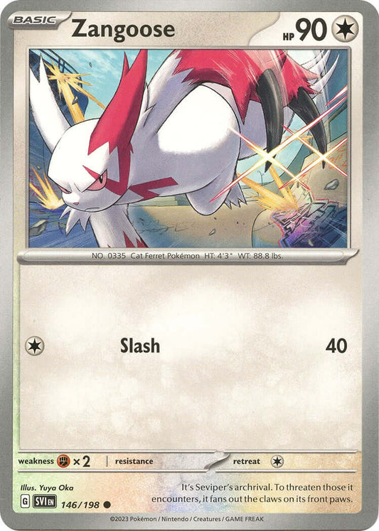 Zangoose - 146/198 [SVI - 146/198] Condition: Near Mint Collectible Trading Cards SV01: Scarlet & Violet Base Set Also available: Language: English Printing: Reverse Holofoil