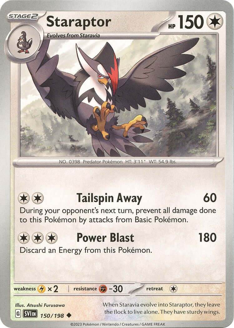 Staraptor [SVI - 150/198] Condition: Near Mint Collectible Trading Cards SV01: Scarlet & Violet Base Set Also available: Language: English Printing: Reverse Holofoil