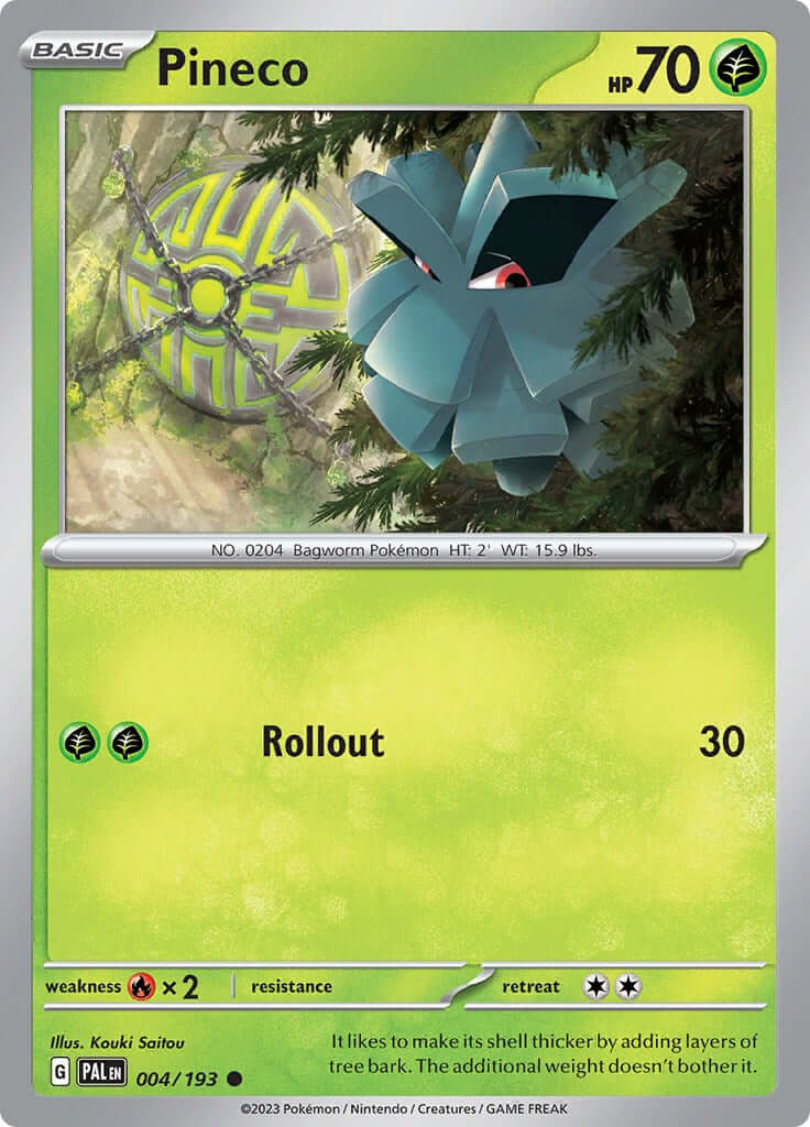 Pineco [PAL - 004/193] Condition: Near Mint Collectible Trading Cards SV02: Paldea Evolved Also available: Language: English Printing: Reverse Holofoil