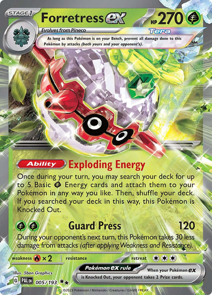 Forretress ex - 005/193 [PAL - 005/193] Condition: Near Mint Collectible Trading Cards SV02: Paldea Evolved Also available: Language: English Printing: Holofoil