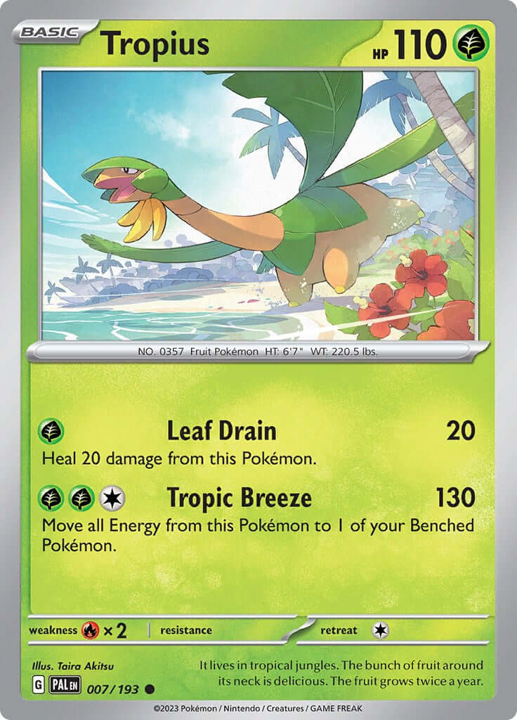 Tropius - 007/193 [PAL - 007/193] Condition: Near Mint Collectible Trading Cards SV02: Paldea Evolved Also available: Language: English Printing: Reverse Holofoil
