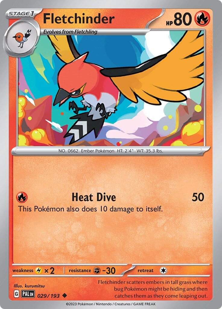 Fletchinder - 029/193 [PAL - 029/193] Condition: Near Mint Collectible Trading Cards SV02: Paldea Evolved Also available: Language: English Printing: Reverse Holofoil