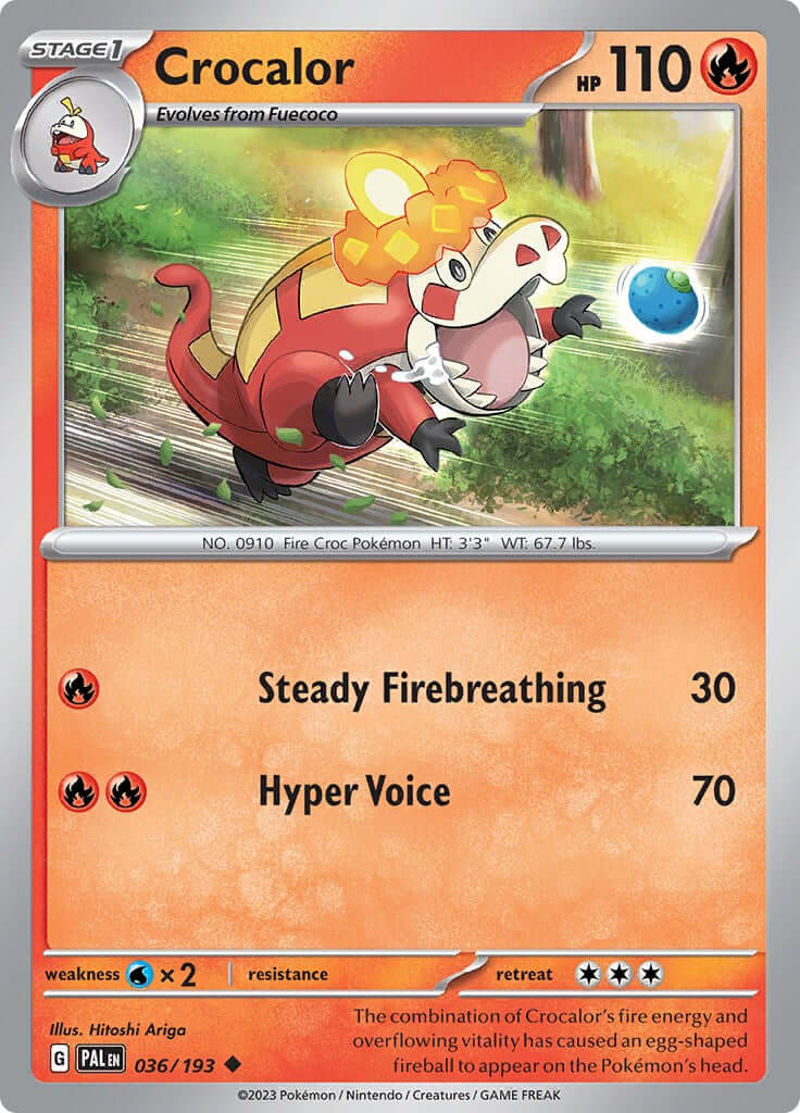 Crocalor - 036/193 [PAL - 036/193] Condition: Near Mint Collectible Trading Cards SV02: Paldea Evolved Also available: Language: English Printing: Reverse Holofoil