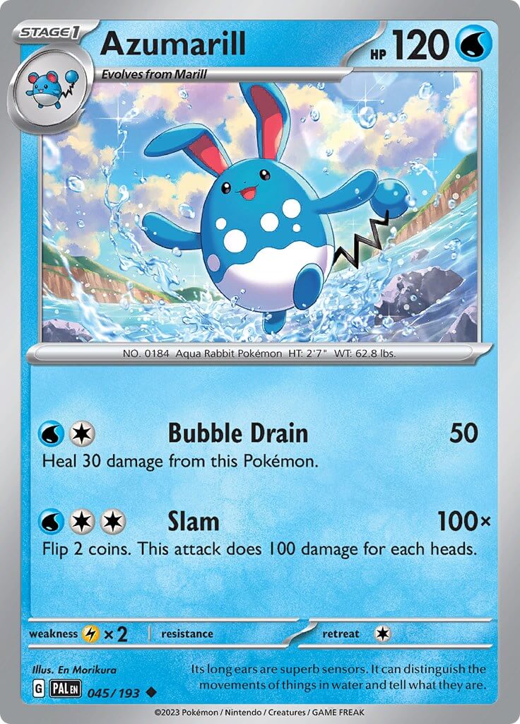 Azumarill [PAL - 045/193] Condition: Near Mint Collectible Trading Cards SV02: Paldea Evolved Also available: Language: English Printing: Reverse Holofoil