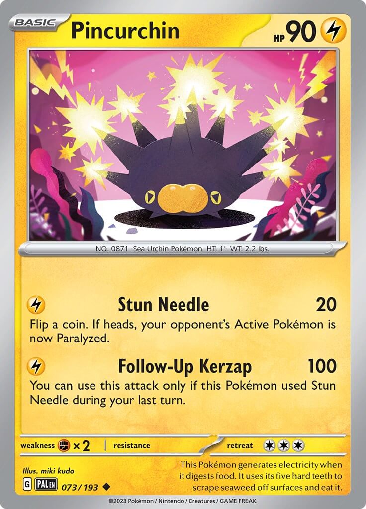 Pincurchin - 073/193 [PAL - 073/193] Condition: Near Mint Collectible Trading Cards SV02: Paldea Evolved Also available: Language: English Printing: Reverse Holofoil