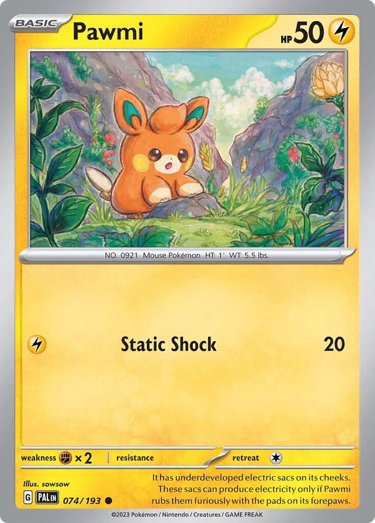 Pawmi [PAL - 074/193] Condition: Near Mint Collectible Trading Cards SV02: Paldea Evolved Also available: Language: English Printing: Reverse Holofoil