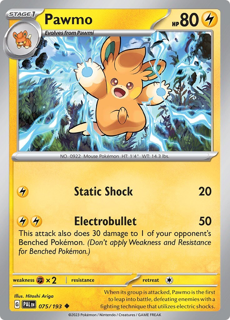 Pawmo [PAL - 075/193] Condition: Near Mint Collectible Trading Cards SV02: Paldea Evolved Also available: Language: English Printing: Reverse Holofoil