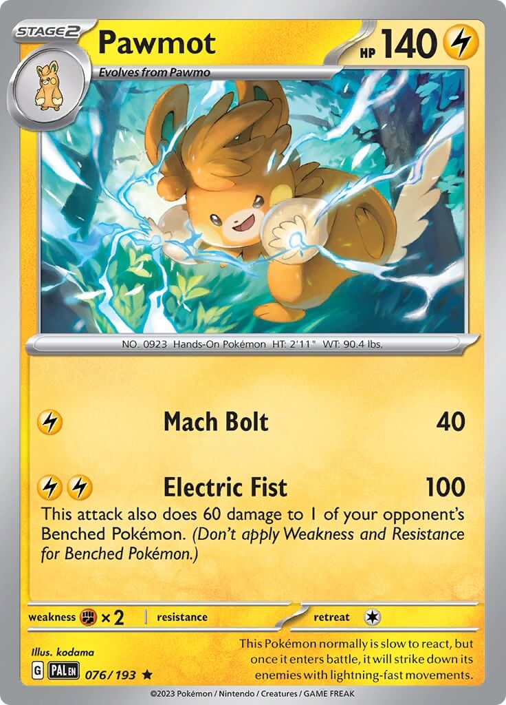 Pawmot [PAL - 076/193] Condition: Near Mint Collectible Trading Cards SV02: Paldea Evolved Also available: Language: English Printing: Holofoil