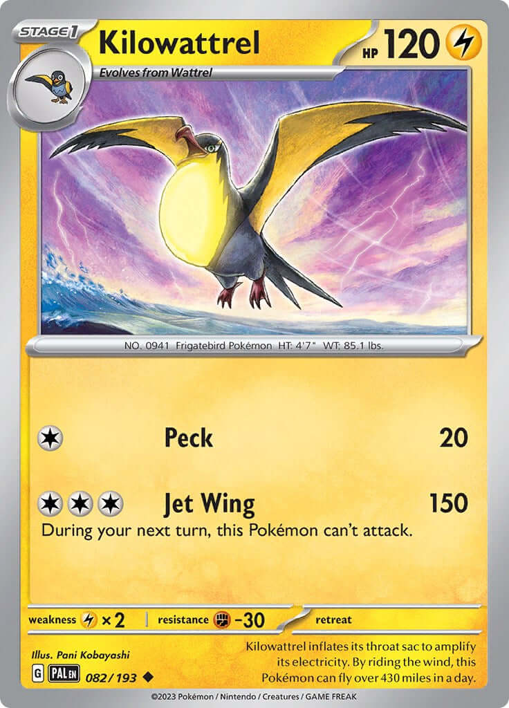 Kilowattrel [PAL - 082/193] Condition: Near Mint Collectible Trading Cards SV02: Paldea Evolved Also available: Language: English Printing: Reverse Holofoil