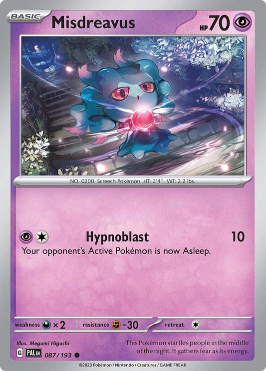 Misdreavus [PAL - 087/193] Condition: Near Mint Collectible Trading Cards SV02: Paldea Evolved Also available: Language: English Printing: Reverse Holofoil
