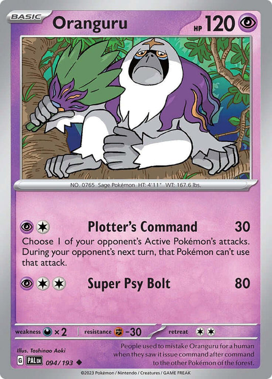 Oranguru [PAL - 094/193] Condition: Near Mint Collectible Trading Cards SV02: Paldea Evolved Also available: Language: English Printing: Reverse Holofoil