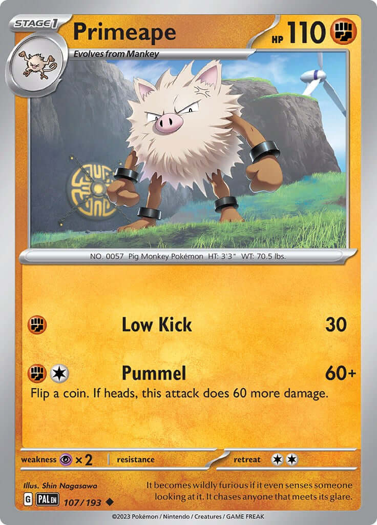 Primeape [PAL - 107/193] Condition: Near Mint Collectible Trading Cards SV02: Paldea Evolved Also available: Language: English Printing: Reverse Holofoil