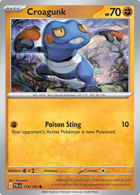 Croagunk [PAL - 114/193] Condition: Near Mint Collectible Trading Cards SV02: Paldea Evolved Also available: Language: English Printing: Reverse Holofoil