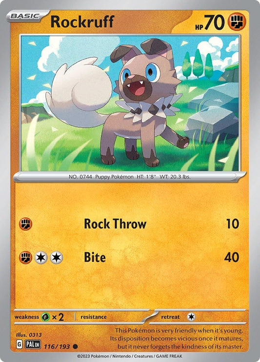 Rockruff [PAL - 116/193] Condition: Near Mint Collectible Trading Cards SV02: Paldea Evolved Also available: Language: English Printing: Reverse Holofoil