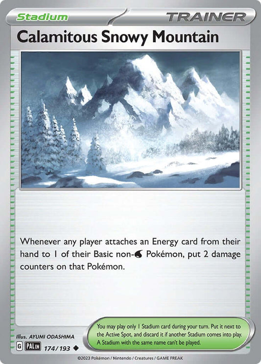 Calamitous Snowy Mountain [PAL - 174/193] Condition: Near Mint Collectible Trading Cards SV02: Paldea Evolved Also available: Language: English Printing: Reverse Holofoil