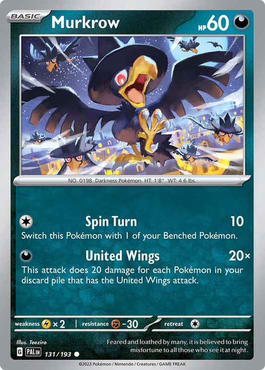 Murkrow [PAL - 131/193] Condition: Near Mint Collectible Trading Cards SV02: Paldea Evolved Also available: Language: English Printing: Reverse Holofoil