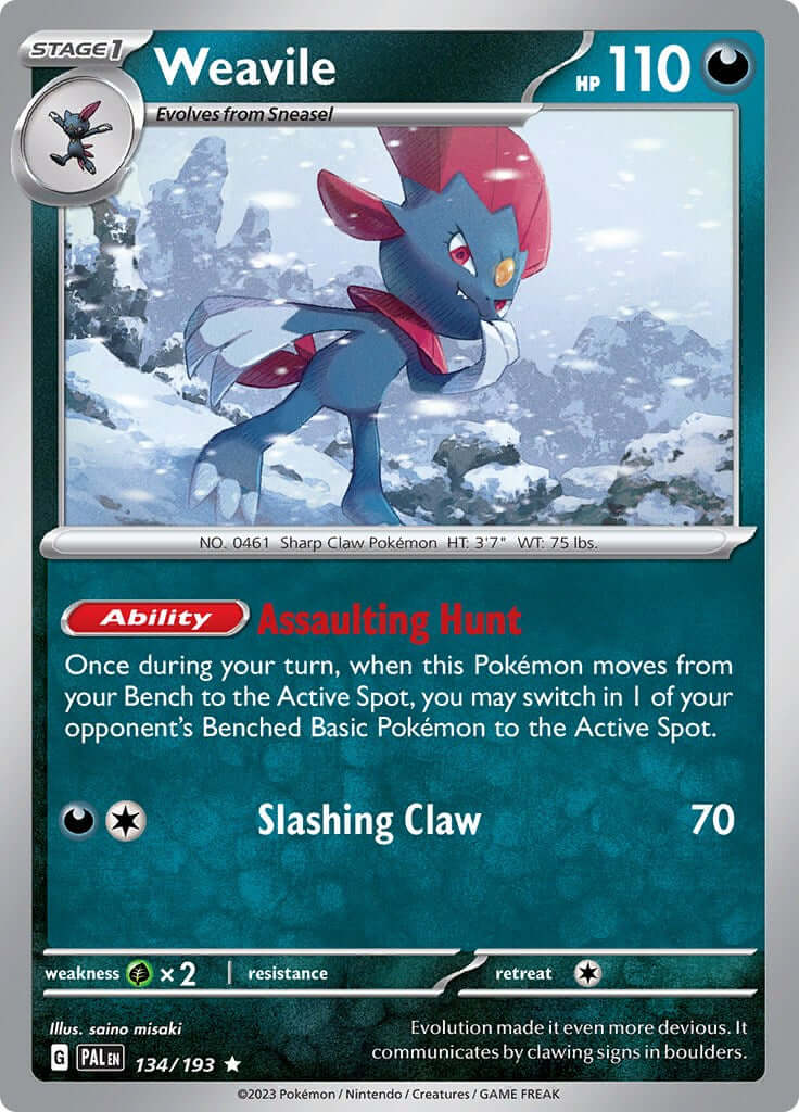 Weavile [PAL - 134/193] Condition: Near Mint Collectible Trading Cards SV02: Paldea Evolved Also available: Language: English Printing: Holofoil