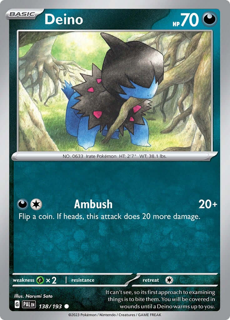 Deino [PAL - 138/193] Condition: Near Mint Collectible Trading Cards SV02: Paldea Evolved Also available: Language: English Printing: Reverse Holofoil