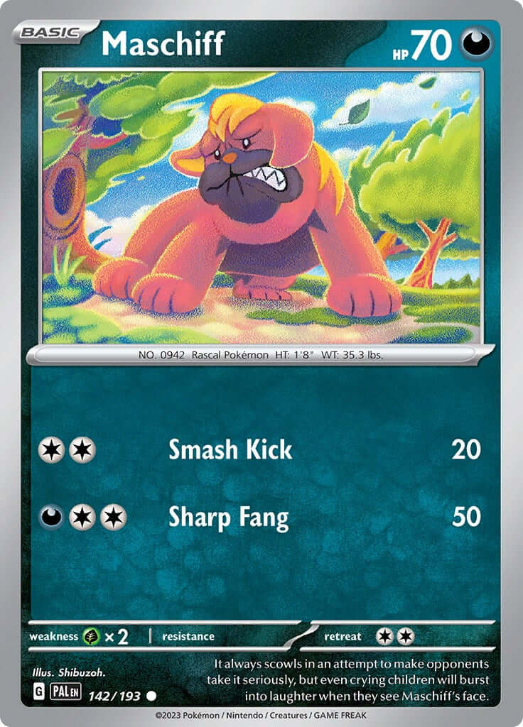 Maschiff - 142/193 [PAL - 142/193] Condition: Near Mint Collectible Trading Cards SV02: Paldea Evolved Also available: Language: English Printing: Reverse Holofoil
