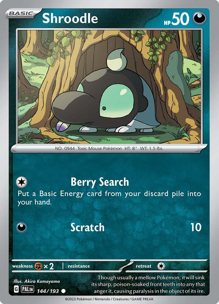 Shroodle - 144/193 [PAL - 144/193] Condition: Near Mint Collectible Trading Cards SV02: Paldea Evolved Also available: Language: English Printing: Reverse Holofoil
