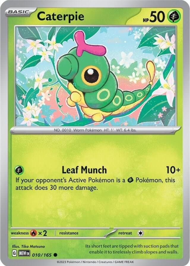 Caterpie - 010/165 [MEW - 010/165] Condition: Near Mint Collectible Trading Cards SV: Scarlet & Violet 151 Also available: Language: English Printing: Reverse Holofoil