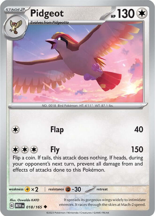Pidgeot [MEW - 018/165] Condition: Near Mint Collectible Trading Cards SV: Scarlet & Violet 151 Also available: Language: English Printing: Reverse Holofoil