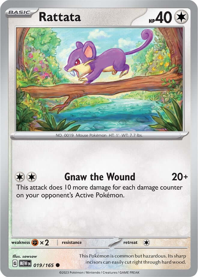 Rattata [MEW - 019/165] Condition: Near Mint Collectible Trading Cards SV: Scarlet & Violet 151 Also available: Language: English Printing: Reverse Holofoil