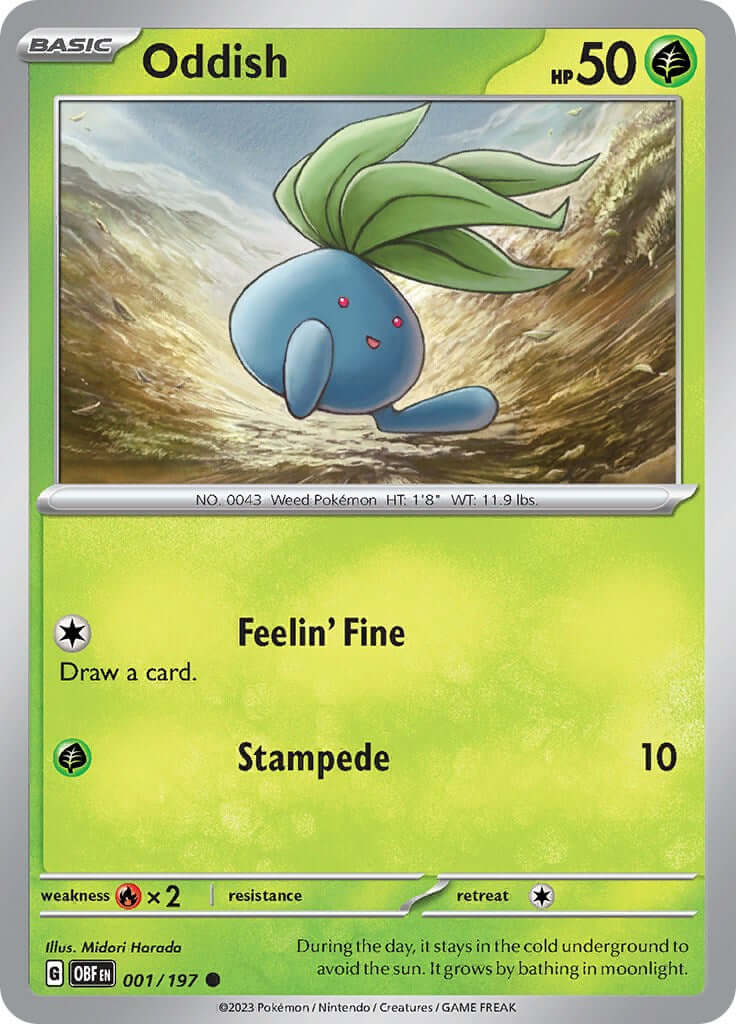 Oddish [OBF - 001/197] Condition: Near Mint Collectible Trading Cards SV03: Obsidian Flames Also available: Language: English Printing: Reverse Holofoil