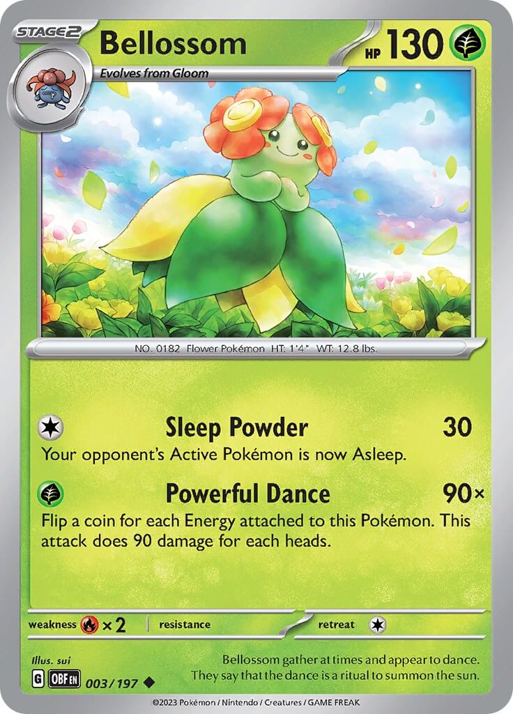 Bellossom [OBF - 003/197] Condition: Near Mint Collectible Trading Cards SV03: Obsidian Flames Also available: Language: English Printing: Reverse Holofoil