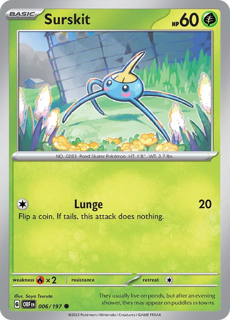Surskit [OBF - 006/197] Condition: Near Mint Collectible Trading Cards SV03: Obsidian Flames Also available: Language: English Printing: Reverse Holofoil