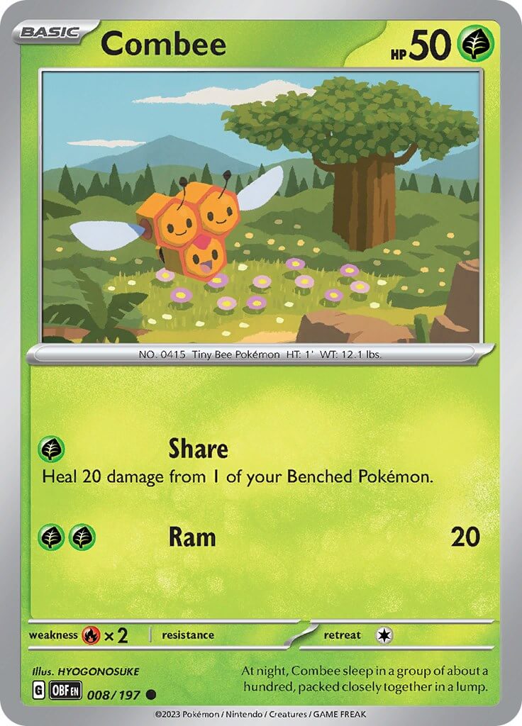 Combee [OBF - 008/197] Condition: Near Mint Collectible Trading Cards SV03: Obsidian Flames Also available: Language: English Printing: Reverse Holofoil