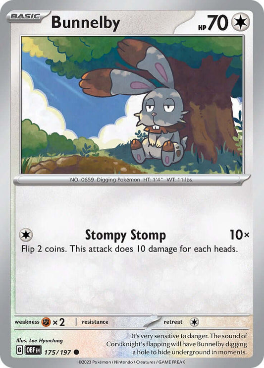 Bunnelby [OBF - 175/197] Condition: Near Mint Collectible Trading Cards SV03: Obsidian Flames Also available: Language: English Printing: Reverse Holofoil