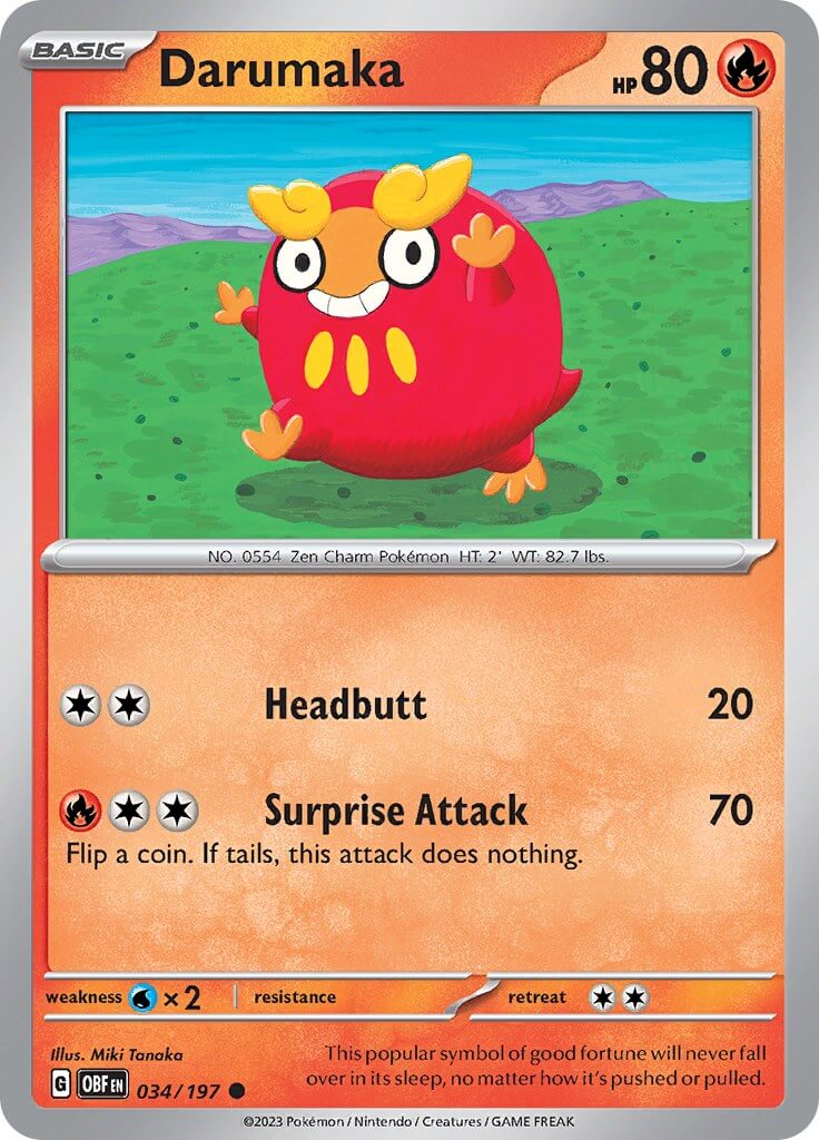 Darumaka [OBF - 034/197] Condition: Near Mint Collectible Trading Cards SV03: Obsidian Flames Also available: Language: English Printing: Reverse Holofoil