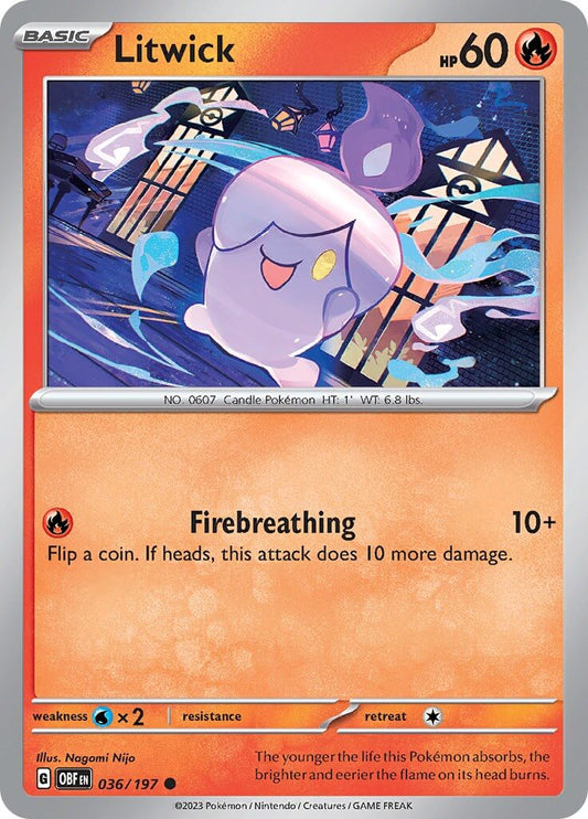 Litwick [OBF - 036/197] Condition: Near Mint Collectible Trading Cards SV03: Obsidian Flames Also available: Language: English Printing: Reverse Holofoil