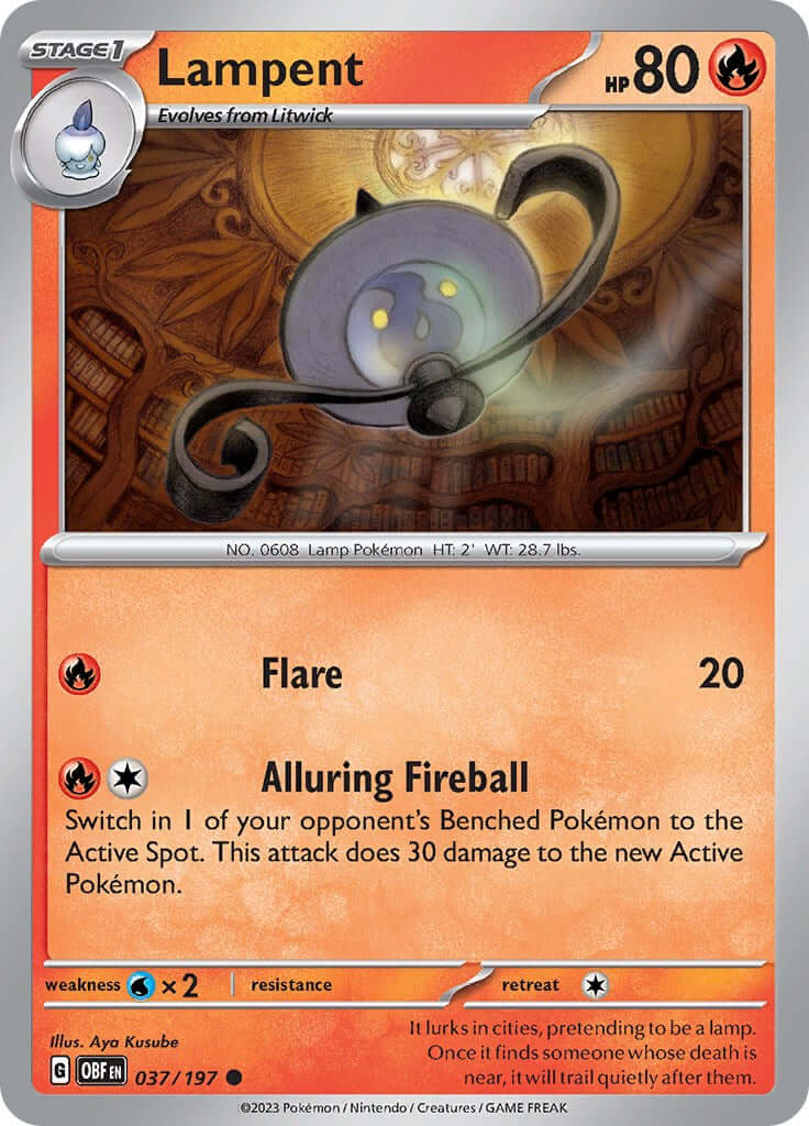 Lampent [OBF - 037/197] Condition: Near Mint Collectible Trading Cards SV03: Obsidian Flames Also available: Language: English Printing: Reverse Holofoil