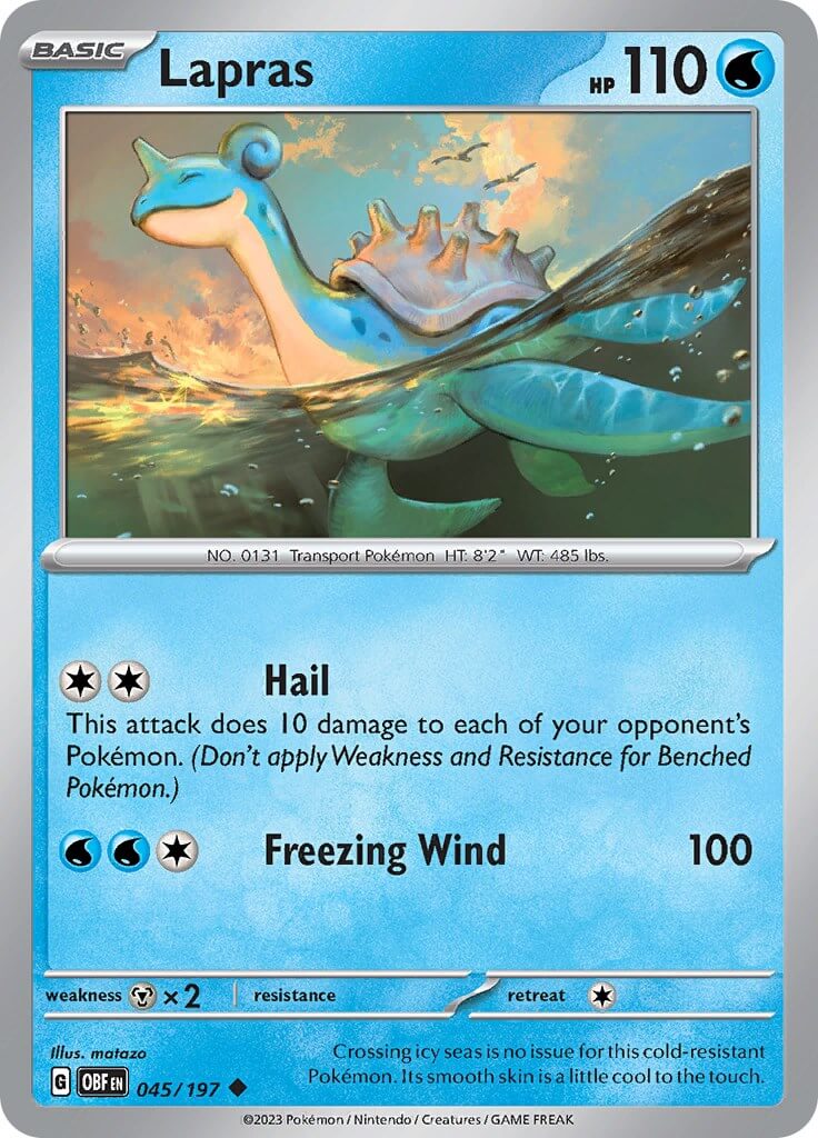 Lapras [OBF - 045/197] Condition: Near Mint Collectible Trading Cards SV03: Obsidian Flames Also available: Language: English Printing: Reverse Holofoil